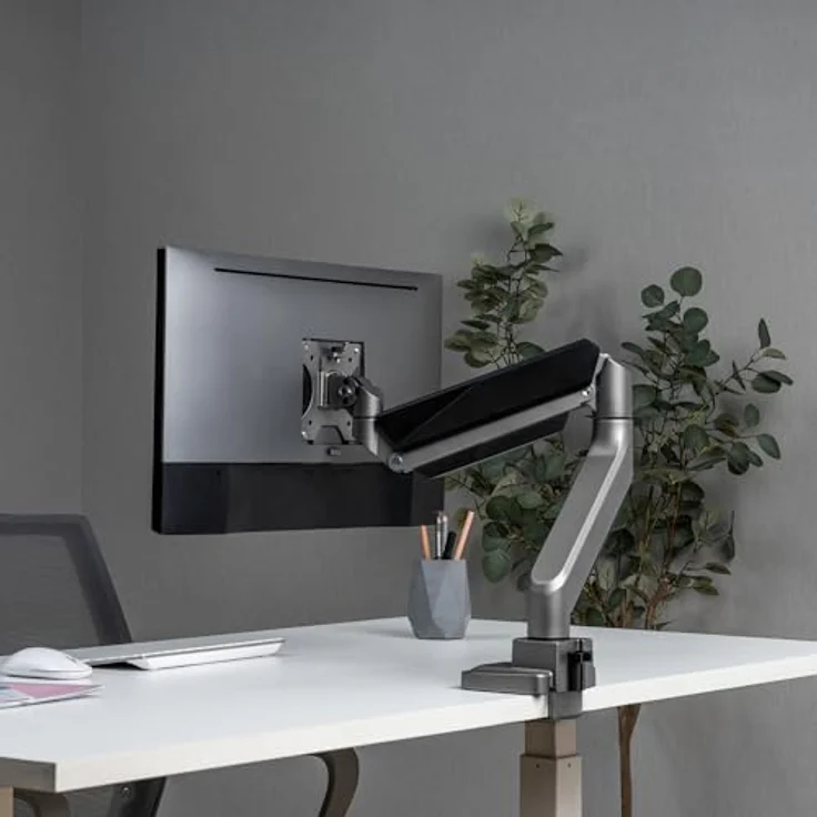 Ergo Office ER-445 1-Fach Monitorhalterung mit Gasfeder, 17-32" Doppelarm, Schwenkbar, Neigbar, Drehbar, VESA 75x75 100x100 bis 15kg Aluminium – Bild 3