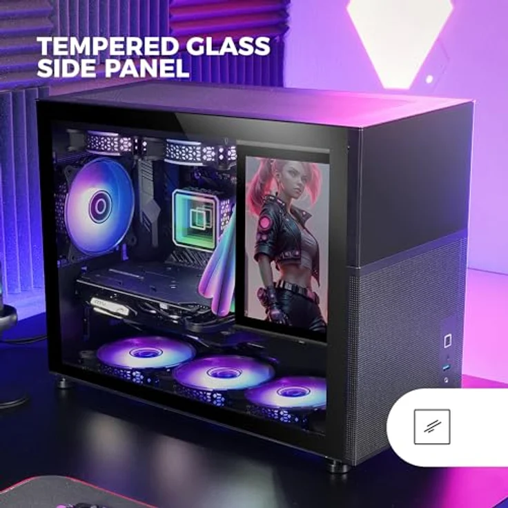 Mars Gaming MC-LCD, Mini-Tower PC-Gehäuse mit 8" IPS LCD-Display, Mesh-Gitter und gehärtetem Glas, Schwarz – Bild 5