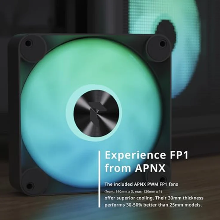 APNX C1 Mid-Tower ATX schwarzes PC-Gehäuse, 4 mitgelieferte High Airflow APNX FP1 ARGB-Lüfter, bis zu 11 Lüftersteckplätze, oben und seitlich 360 mm Flüssigkeitskühler-Unterstützung, 5-Port PWM ARGB – Bild 3