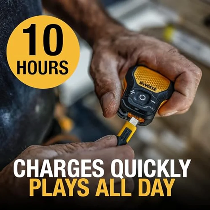 DEWALT Jobsite Pro tragbarer Bluetooth-Lautsprecher, IP56 Schutz, mit abnehmbarem Magnet und Einhandclip – Bild 4
