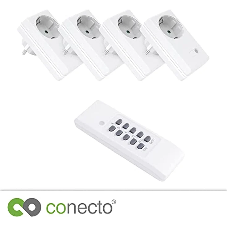 conecto Funksteckdosen Set: 4x Funksteckdose und 1x Fernbedienung, 1100 Watt, weiß – Bild 6