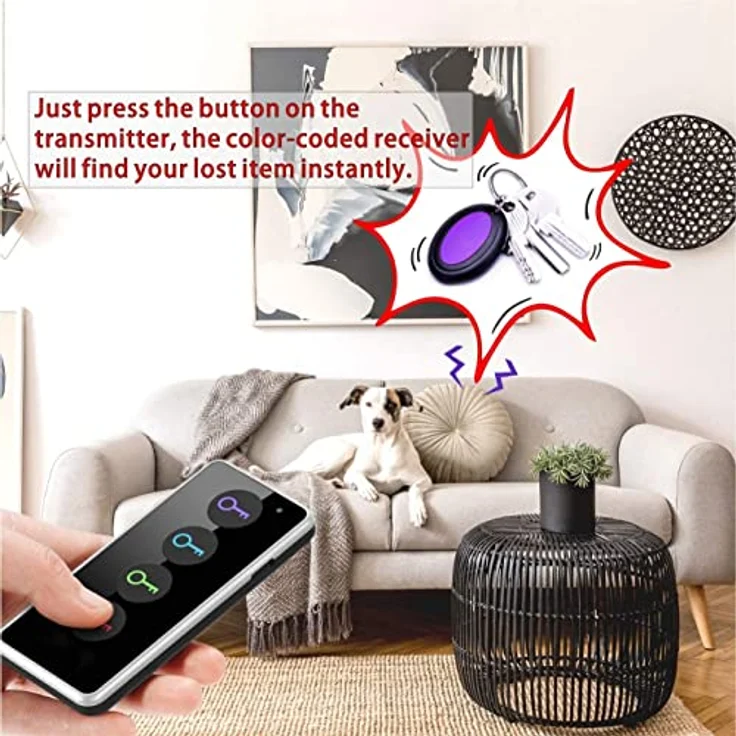 Reyke Schlüsselfinder Key Finder, Drahtloser RF-Gegenstandsfinder mit 4 Empfängern, LED-Taschenlampe und 80 dB Signalton, bis zu 40 m Reichweite – Bild 3