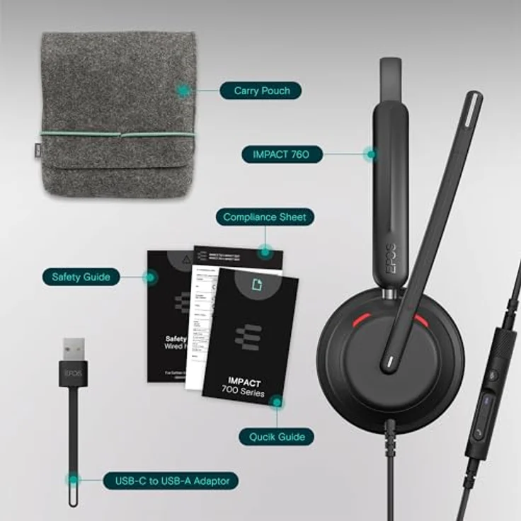 EPOS Impact 760 Büro-Headset: Premium Doppelseitiges, Rauschunterdrückendes USB-C Headset mit Adaptivem Beamforming-Mikrofon, AI, ActiveGard Schutz, Busylight, Lederimitat-Ohrpolster – Bild 5
