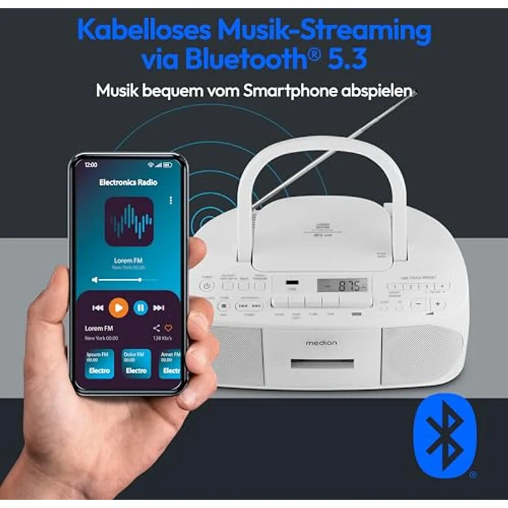 MEDION LIFE E64070 Stereo Sound System Boombox tragbar CD MP3 Player USB weiß – Bild 4