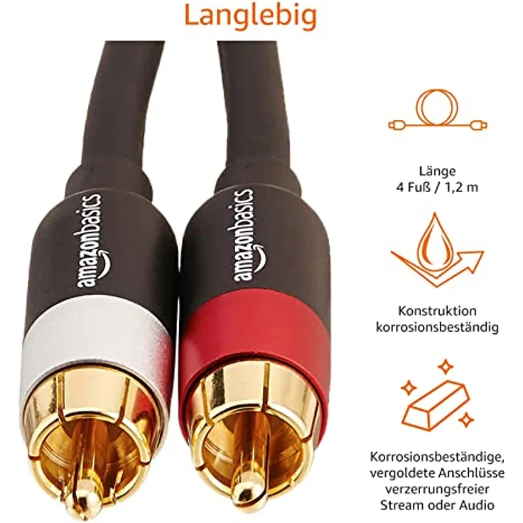 AmazonBasics PBH-20216 - Cinch-Audiokabel, 2 x Cinch-Stecker auf 2 x Cinch-Stecker, 1,2 m – Bild 2