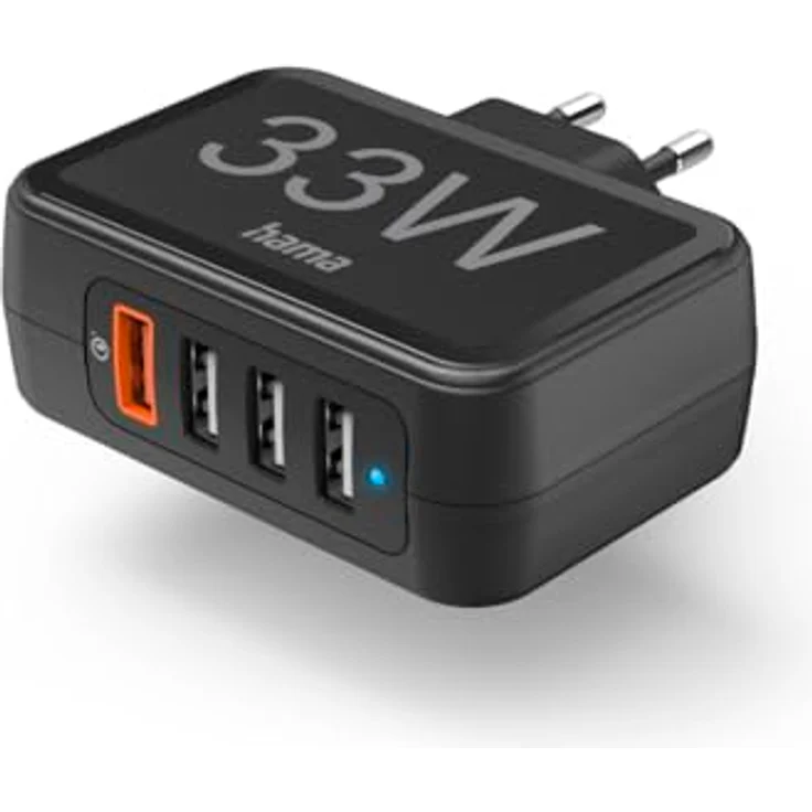 Hama Schnellladegerät 4 Ports, Qualcomm 3.0, 4x USB-A, 33 W, schwarz – Bild 1