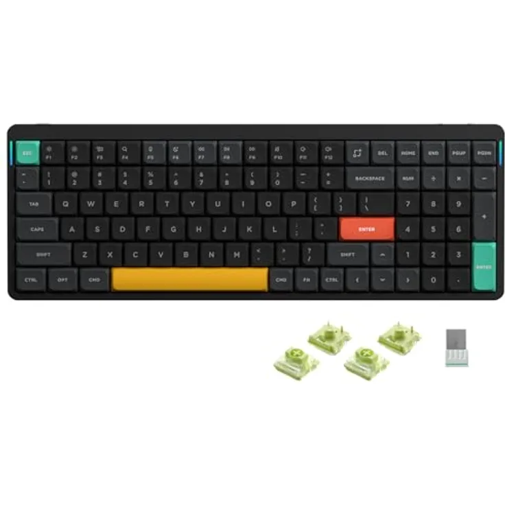 Nuphy Air96 V2 Mechanische Tastatur Kabellos mit niedrigem Profil,100 Tasten RGB Hot-Swap Tastatur unterstützt 2.4GHz Wireless/Bluetooth/USB-C für PC/Laptop/Windows/Mac-Black Gateron Aloe Switch
