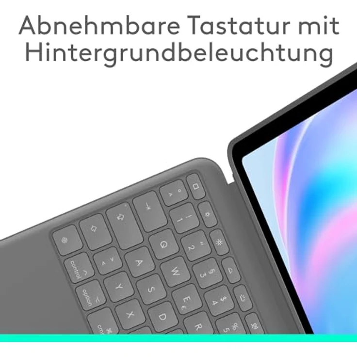 Logitech Combo Touch iPad Air 11 Zoll (M2), iPad Air (4. und 5. Generation - 2020, 2022)(2024) Tastatur-Case - Abnehmbare Tastatur mit Hintergrundbeleuchtung und Halterung, DEU QWERTZ-Layout - Grau – Bild 3