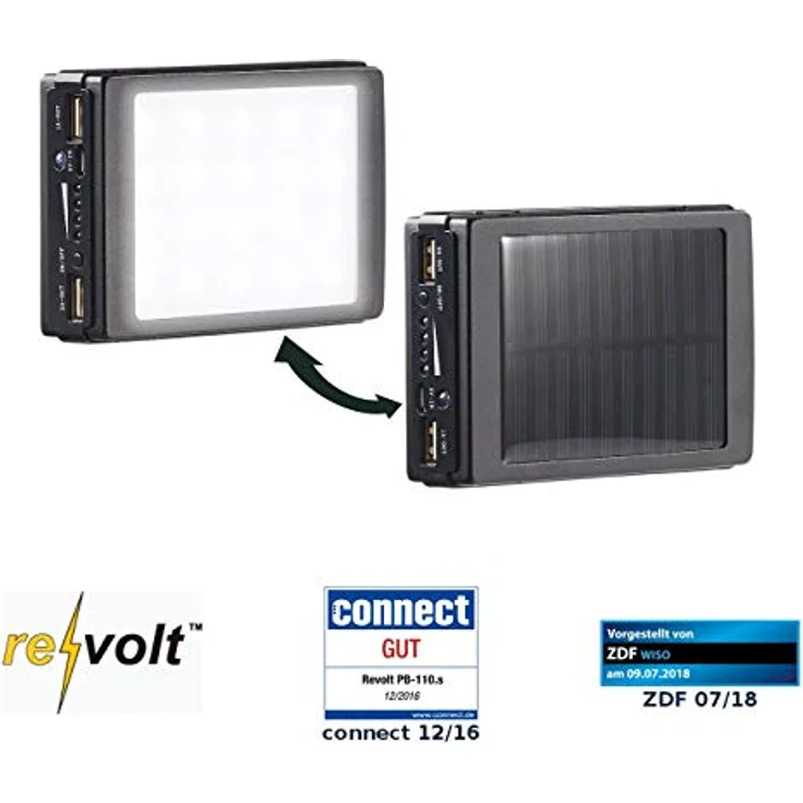 revolt USB Solar Powerbank: 2in1-Solar-Powerbank mit Campingleuchte, 11.000 mAh, 20 LEDs, 240 lm (Solarlampe-Powerbank, Solar-Powerbank & Lampe, Batterie Leuchten) – Bild 1