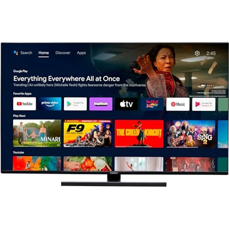 MEDION X15576 (MD 31258) 138,8 cm (55 Zoll) QLED Fernseher, Android TV, 4K, Dolby Vision HDR, Dolby Atmos & DTS X, Subwoofer, Netflix, Prime Video, Smart TV – Bild 1