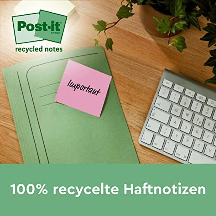 Post-it Super Sticky Recycling Notes RSS12COL, extrastarker Haftnotizblock aus 100% Recyclingpapier, leuchtende Farben – Bild 4