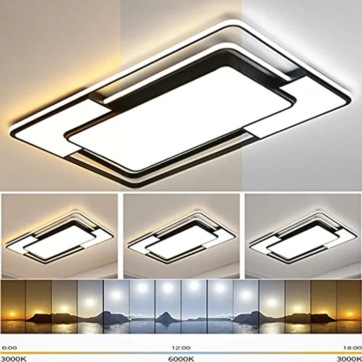 Style home Deckenleuchte LED Deckenlampe 150W dimmbar mit Fernbedienung, warmweiß bis kaltweiß einstellbar, Rechteckige Leuchte für Wohnzimmer Schlafzimmer Büro (Schwarz, 90 * 60 * 6cm) – Bild 2