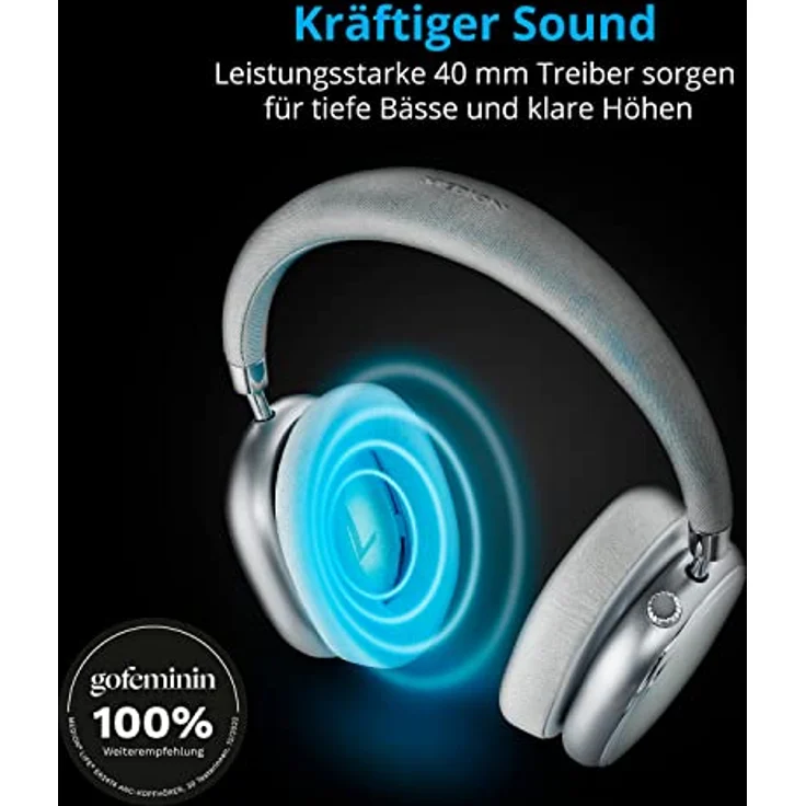 MEDION E62474 Over Ear Kopfhörer mit ANC (Kabellos, Bluetooth, Active Noise Cancelling, Mikrofon, Freisprechfunktion, Akku, USB-C) Silber – Bild 4