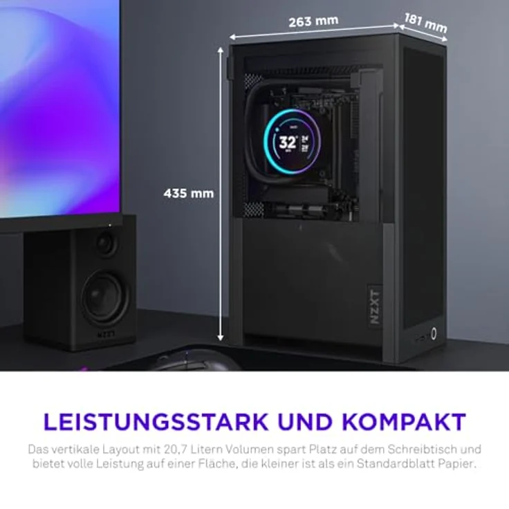 NZXT H2 Flow, Mini-ITX High-Airflow-PC-Gehäuse mit 20,7L, 2 x 120-mm-Lüftern, PCIe 5.0-Riser-Kabel, für 331-mm-Grafikkarten und 280-mm-Radiatoren, Schwarz – Bild 3