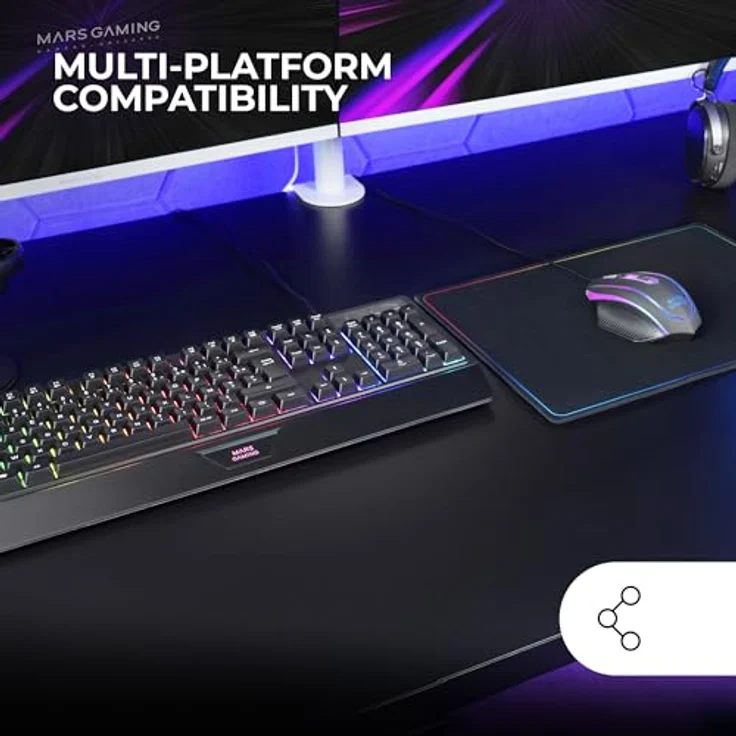 Mars Gaming MCP124, 3in1 Gaming Combo mit ergonomischer H-Mech LED RGB Tastatur, RGB Maus 3200DPI, Nanotextil-Mauspad 360x260mm, Multiplattform-kompatibel, Schwarz – Bild 5
