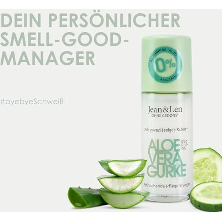 Jean & Len Deo Roll-On Aloe Vera Gurke, langanhaltende Frische, ideal auch nach der Rasur, praktische Reisegröße, Vitamin E, Gurkenextrakt & Aloe Vera, ohne Aluminiumsalze & Alkohol, vegan, 50 ml – Bild 3