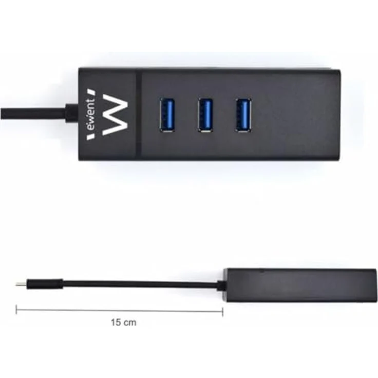 Ewent EW1141 USB C Hub mit 3 USB 3.0 Ports und 1000 Mbps Gigabit Ethernet RJ45, High Speed Datenübertragung für MacBook und Chromebook – Bild 2