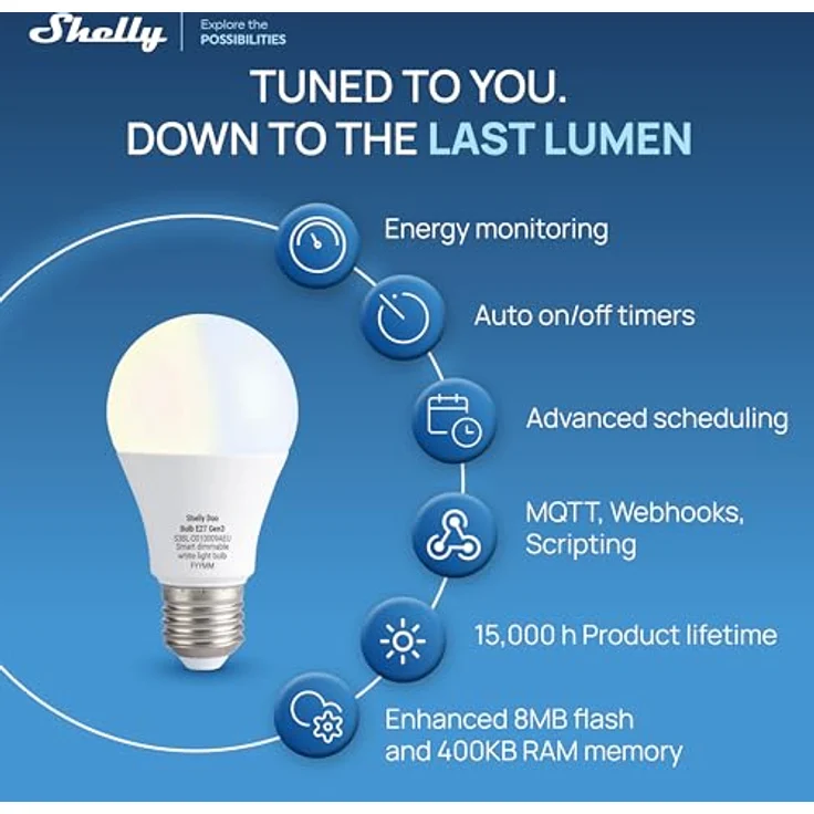 Shelly Duo Bulb E27 Gen3, WLAN Smart LED Glühbirne, 9W, 800lm, dimmbar, Farbtemperatur 2700K-6500K, Nachtmodus, Verbrauchsmessung, Sprachsteuerung, kein Hub erforderlich – Bild 5