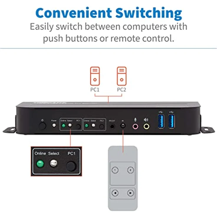 TrippLite by Eaton 2-Port DisplayPort/USB KVM-Switch - 4K 60 Hz, HDR, HDCP 2.2, IR, DP 1.4, USB-Freigabe, USB 3.0 Kabel (B005-DPUA2-K) – Bild 5