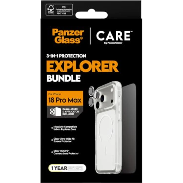 CARE by PanzerGlass Flagship 3-in-1 Bundle für Apple iPhone 18 Pro Max, Displayschutz mit Ultra-Wide Fit-Abdeckung, fall- und kratzfest, integriertem Kameralinsenschutz, EasyAligner-Installation – Bild 3