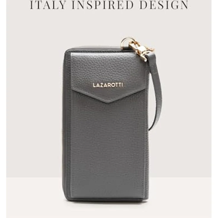 Lazarotti Bologna Leather Handytasche, 100% Leder, grau, 11 cm x 3.5 cm x 19 cm – Bild 7
