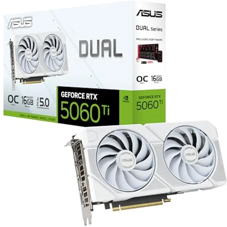 ASUS DUAL-RTX5060TI-O16G-WHITE, 16GB GDDR7 Grafikkarte mit dualen Axial-Tech-Lüftern und kompaktem 2,5-Slot-Design, weiße Edition – Bild 1