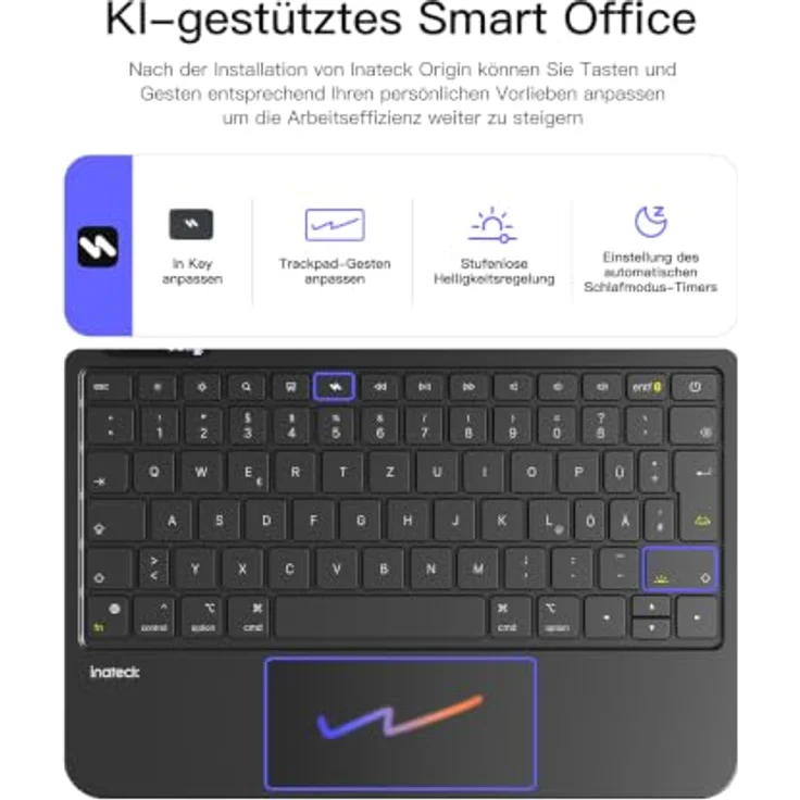 Inateck KB903 Magnetische Tastatur für iPad 11 Gen 2025 A16/10 Gen, Großes Trackpad, LED Anzeige, 7-farbig hinterleuchtet, QWERTZ, mit unsichtbarem Stifthalter – Bild 7