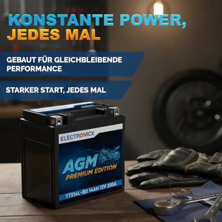 Electronicx YTX14L-BS AGM Motorradbatterie 14Ah 12V - wartungsfrei, auslaufsicher, zyklenfest für Motorrad, Roller und Quad – Bild 4