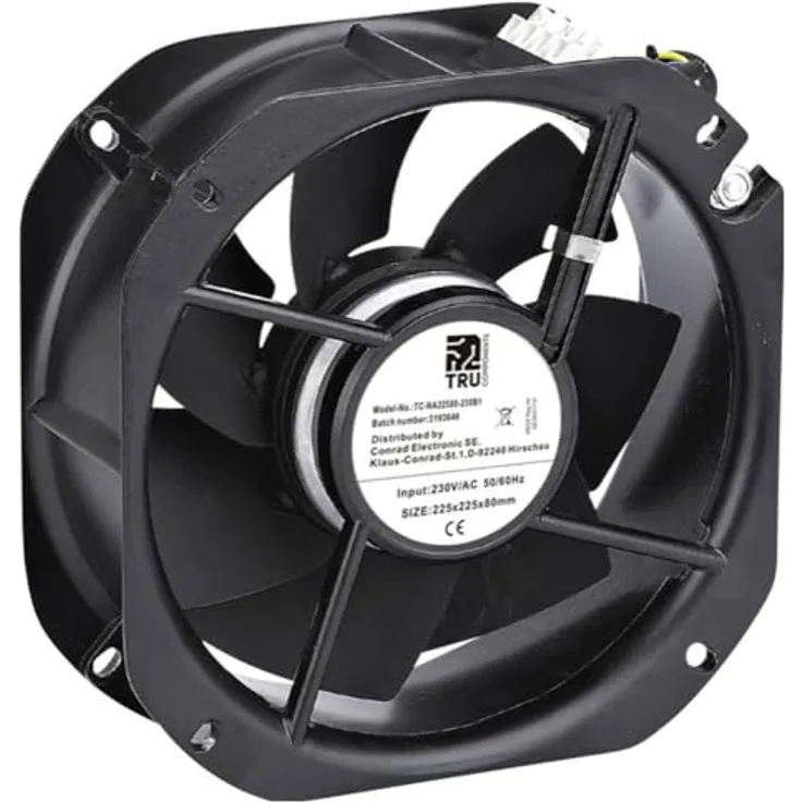 TRU Components Axialventilator TC-NA22580-230B1 230V/AC 1150m³/h (LxBxH) 225x225x80mm, Gehäuselüfter 230 V/AC 1150 m³/h, schwarz