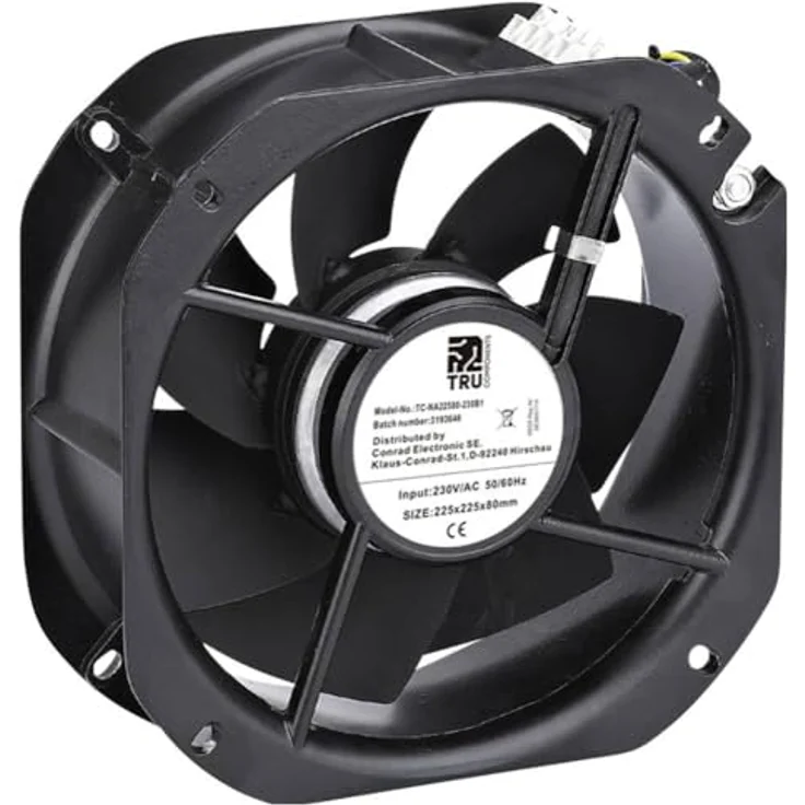 TRU Components Axialventilator TC-NA22580-230B1 230V/AC 1150m³/h (LxBxH) 225x225x80mm, Gehäuselüfter 230 V/AC 1150 m³/h, schwarz