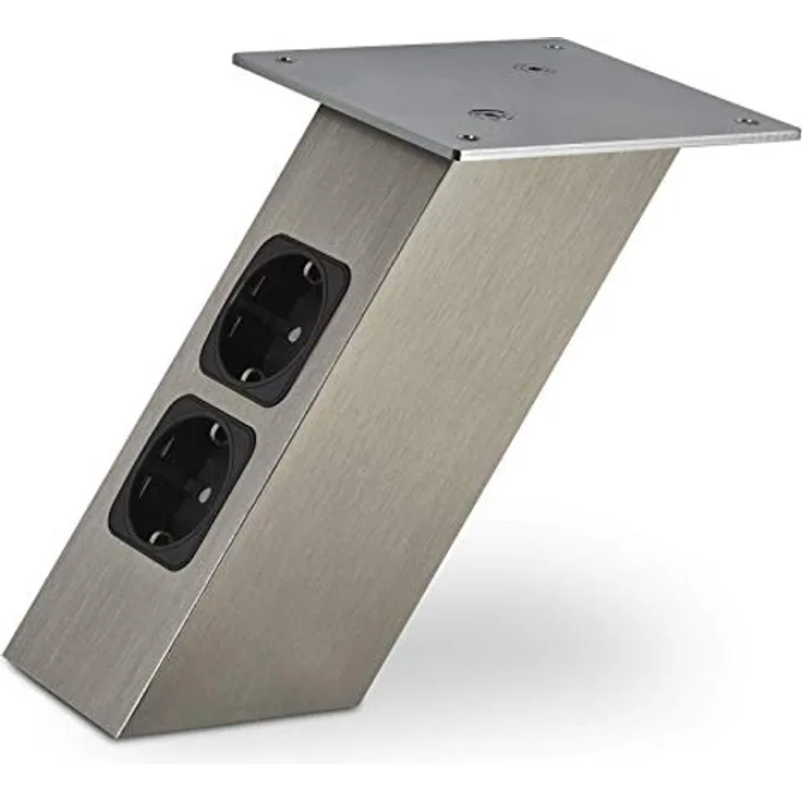 SOTECH Barkonsole schräg 170 x 80 x 70 mm in Edelstahloptik, mit 2 Schuko Steckdosen, 30 Kg Tragkraft, stabil und kompakt