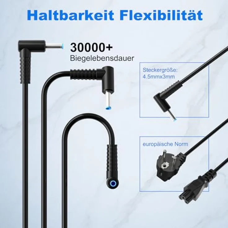 SMMKOXOI Laptop Ladekabel HP 45W Netzteil, 19,5 V 2,31 A (4,5 * 3,0 mm) mit 3m Netzkabel, kompatibel mit HP Pavilion, Elitebook und ProBook – Bild 2