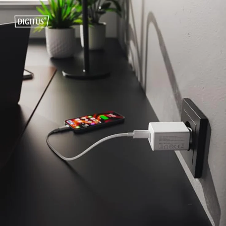 DIGITUS USB-Ladegerät 2-Port, USB-C und Typ-A, bis zu 20W, Schnellladegerät, geeignet für Handys, Tablets, Smartwatches, Bluetooth-Kopfhörer, Weiß – Bild 5