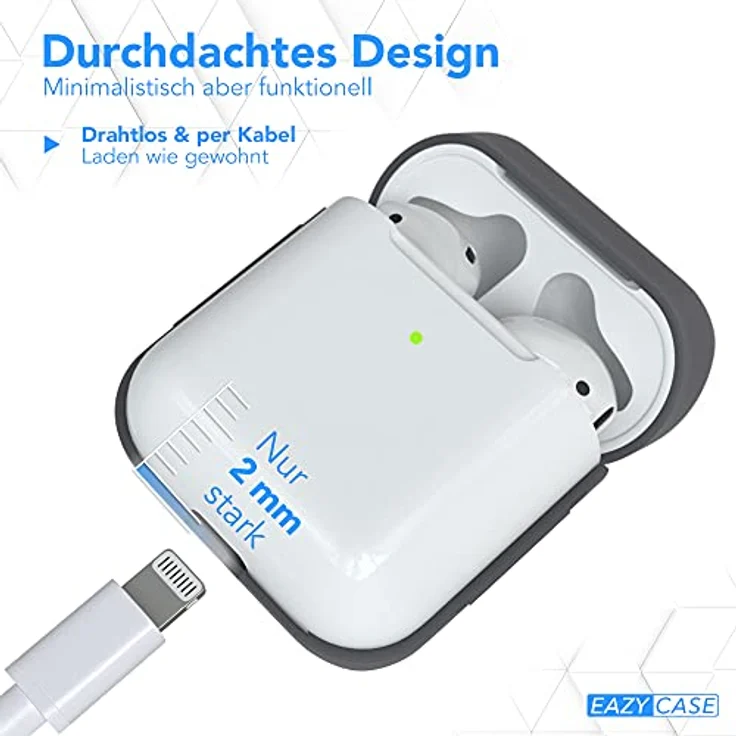 EAZY CASE - Schutzhülle für AirPods 1 & 2 Anthrazit Silikon Case Stoßfest mit Deckel Schutz Antikratz rutschfeste Silikonhülle für Airpod Pro 1./2. Generation – Bild 5