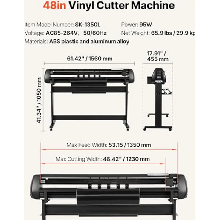 VEVOR Vinylschneidemaschine, 135 cm max. Zufuhrbreite, Doppelklingen, LED-Anzeige, einstellbares Schneideplotter-Set mit Aufkleberbögen, Transferfolien & Signmaster-Software – Bild 7