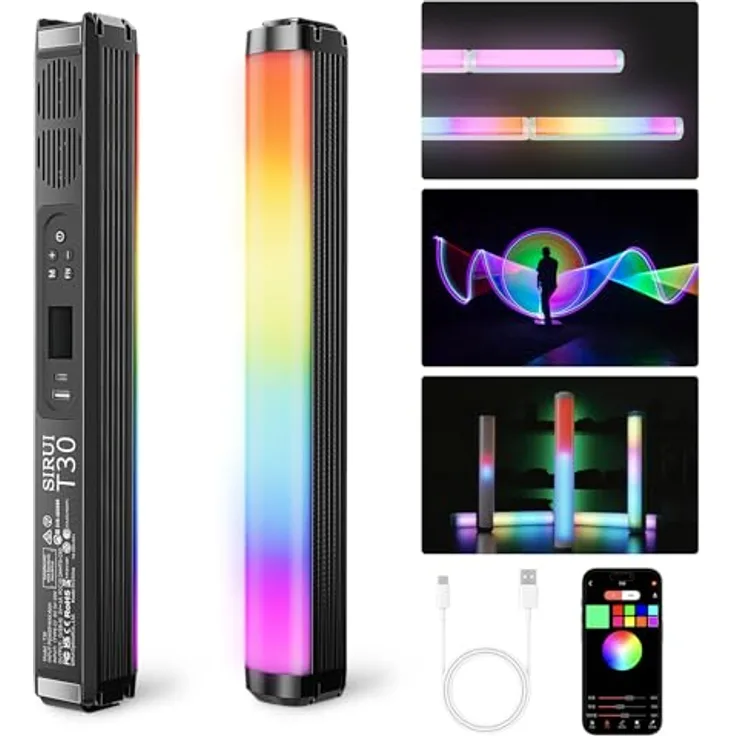 SIRUI T30 RGB LED Video Light Stick, 30W Tube Light, 2500K~7000K, 2580 Lux/0.5m (Black) - Hohe Leistung, 6 Pixel-Effekte, CCT/HSI-Modi