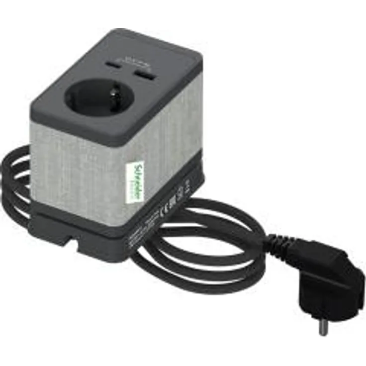 Schneider Electric, Verlängerungskabel, Unica INS44050 power extension 1 AC outlet(s) Indoor Black, Grey (2 m, CEE 7/4)