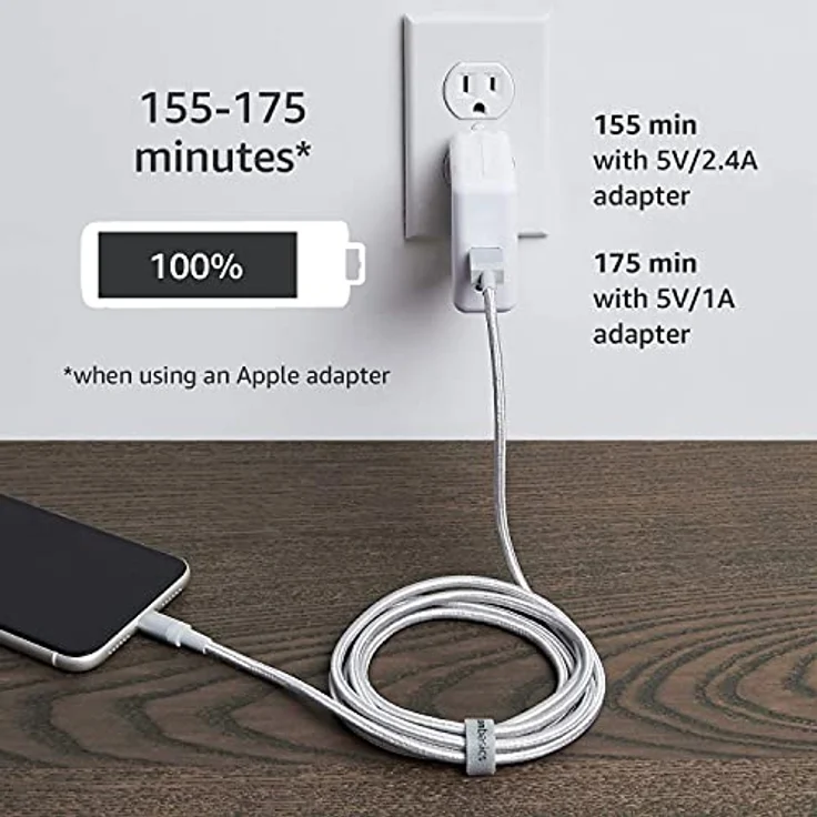 AmazonBasics – Verbindungskabel Lightning auf USB-A, Nylon-umflochten, MFi-zertifiziertes Ladekabel für iPhone, silberfarben, 1,82 m – Bild 6