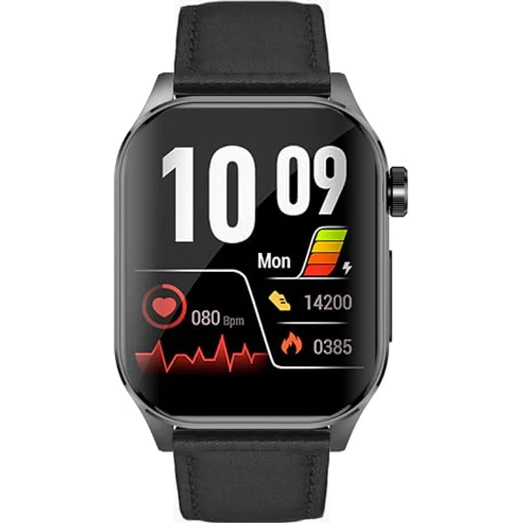 Knauermann PRO 3 (2024) Schwarz - Gesundheitsuhr Smartwatch mit Telefoniefunktion - EKG + HRV und SOS Funktion - AMOLED Display- BT Bluetooth - Schlafapnoe - Echtlederband Schwarz, 14-24 – Bild 1