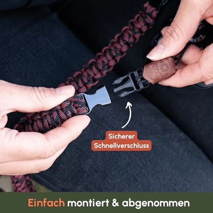 C-Rope Kameragurt THE TRAVELER handgeflochten aus Paracord, Schultergurt mit Schnellverschluss, 140cm, Schwarz-Rot – Bild 4
