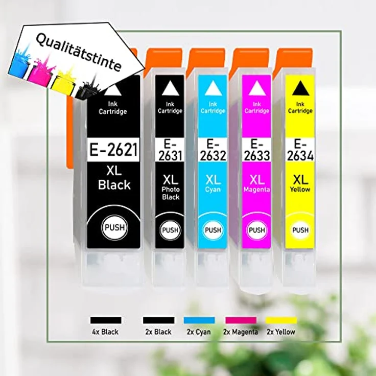 Druckerparadies 12er Multipack für Epson 26XL Tintenpatronen Set - Hohe Kapazität, Schwarz, Fotoschwarz, Cyan, Magenta, Gelb, 25ml Schwarz, je 15ml Fotoschwarz, Cyan, Magenta, Yellow - XP510 XP520 XP600 XP605 XP610 XP615 XP620 XP625 XP700 XP710 XP720 – Bild 2