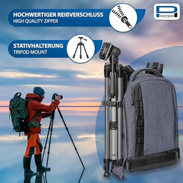 PEDEA DSLR-Kamerarucksack Fashion Fotorucksack für Spiegelreflexkameras mit wasserdichtem Regenschutz und Variabler Inneneinteilung (Rucksack, grau) – Bild 6