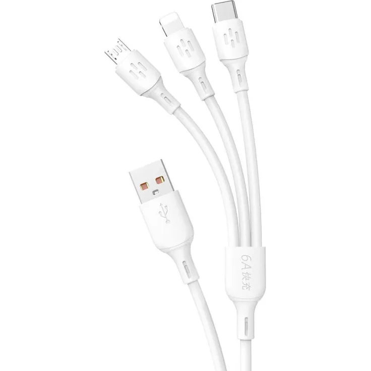 Dudao L8A-3in1-Kabel, USB auf USB-C, Micro-USB, Lightning, 480 Mbit/s, 6 A, 1,2 m, weiß