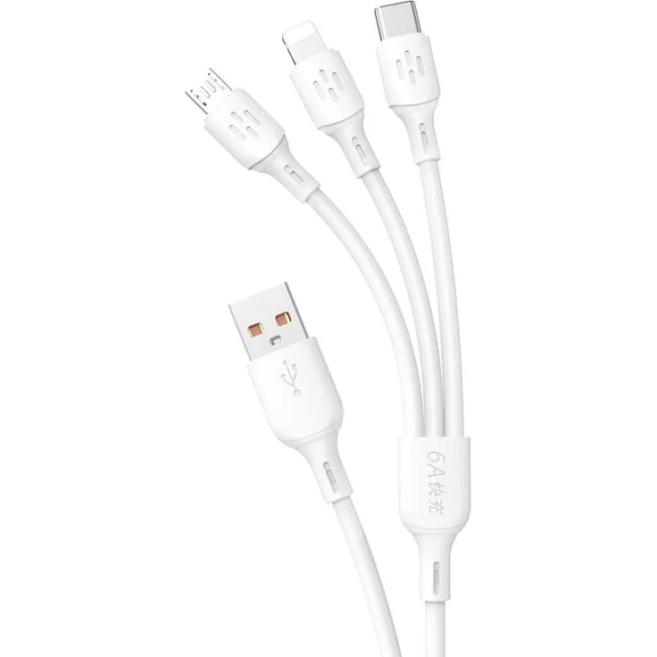 Dudao L8A-3in1-Kabel, USB auf USB-C, Micro-USB, Lightning, 480 Mbit/s, 6 A, 1,2 m, weiß