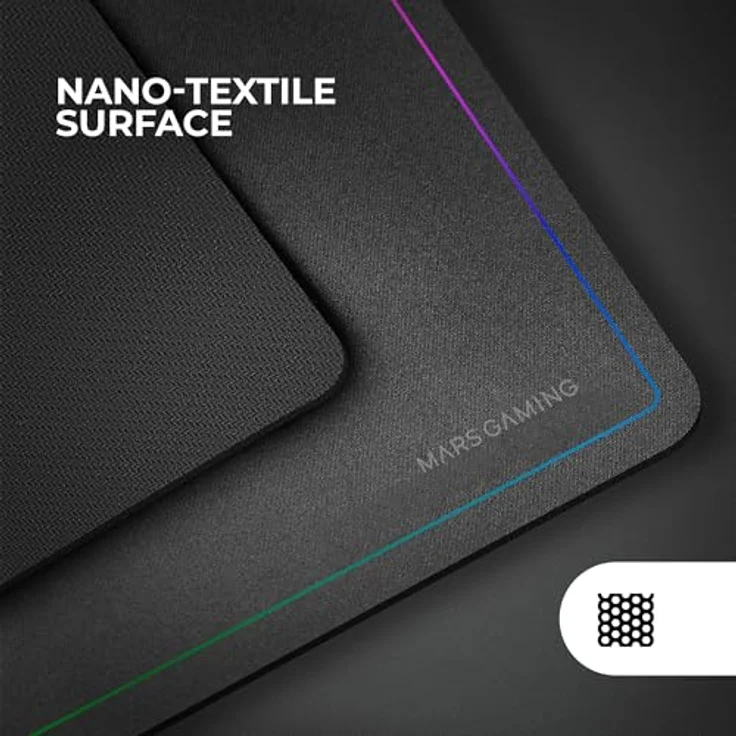 Mars Gaming MMP124, Gaming-Mauspad 360x260mm, rutschfeste Naturkautschuk-Basis, hochpräzise Nanotextil-Oberfläche, flexibles Design, Regenbogen-Randdesign, Schwarz – Bild 3
