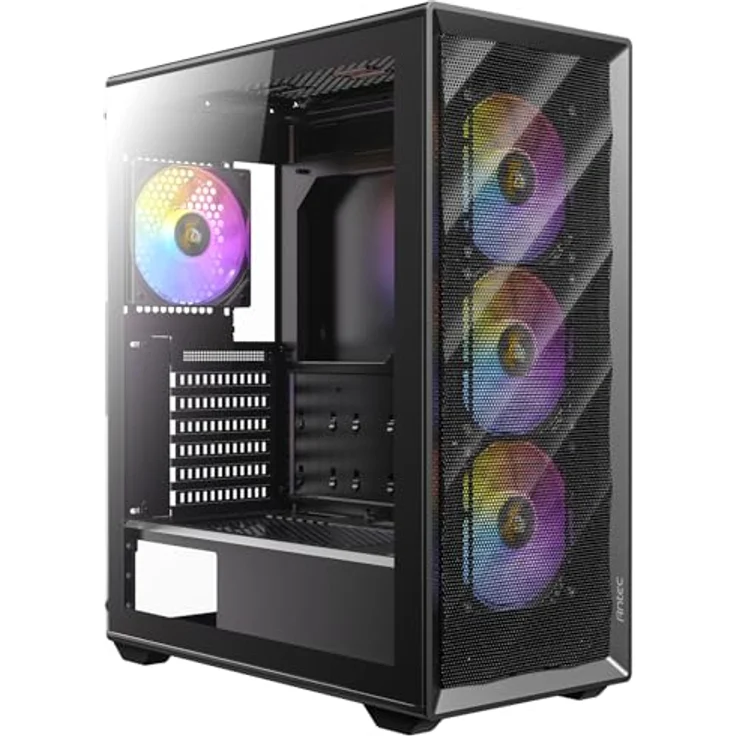 Antec AX85 ARGB, PC Gehäuse für mATX, ATX und ITX mit 4 vorinstallierten ARGB-Lüftern und Tempered-Glas-Seitenpaneel, Schwarz – Bild 7