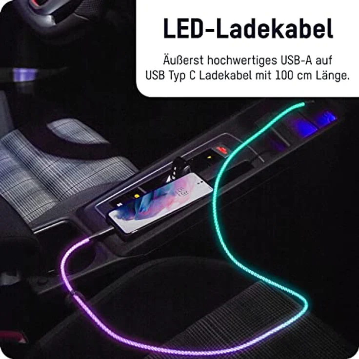 Ansmann Ladekabel 100 cm USB-A auf USB Typ C mit coolem, pulsierendem LED-Licht/Ruhiger Farbwechsel, ganz ohne störendes Blinken/Echter Hingucker für Gamer, Kfz Innenraum, Schlafzimmer – Bild 2