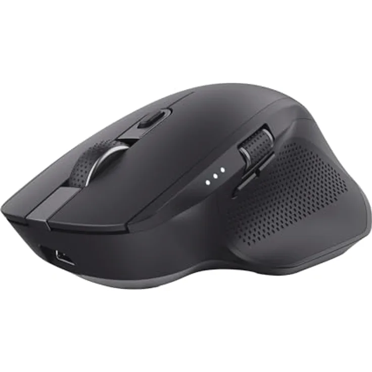 Trust Ozaa+ Kabellose Maus Bluetooth + 2.4GHz, Programmierbare Mehrgeräte Funkmaus, Seitliches Mausrad, 60% Recyclingkunststoff Wiederaufladbare Leise Bluetooth Maus Laptop Computer Mac, Schwarz