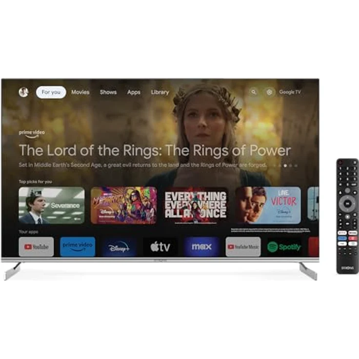 STRONG SRT50UF8733, 4K QLED Smart TV 50 Zoll, Ultra HD Fernseher, Netflix fähig, mit eingebautem WLAN, Google TV und sprachgesteuerter Fernbedienung, schwarz – Bild 1