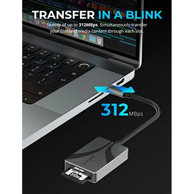 SABRENT SD, Micro SD USB C Kartenleser, USB 3.2 Speicherkartenleser, 312 MBps High Speed Externe Kartenlesegeräte, SD Karte USB Adapter, unterstützt MMC/TF/SDXC/SDHC/Micro SDHC/Micro SDXC (CR-CSDM) – Bild 3